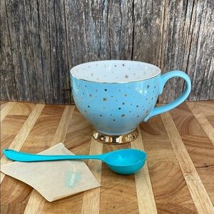 Davids Tea | Footed Tea/Coffee | Starry Night |Turquoise&Gold | Stars | Ceramic